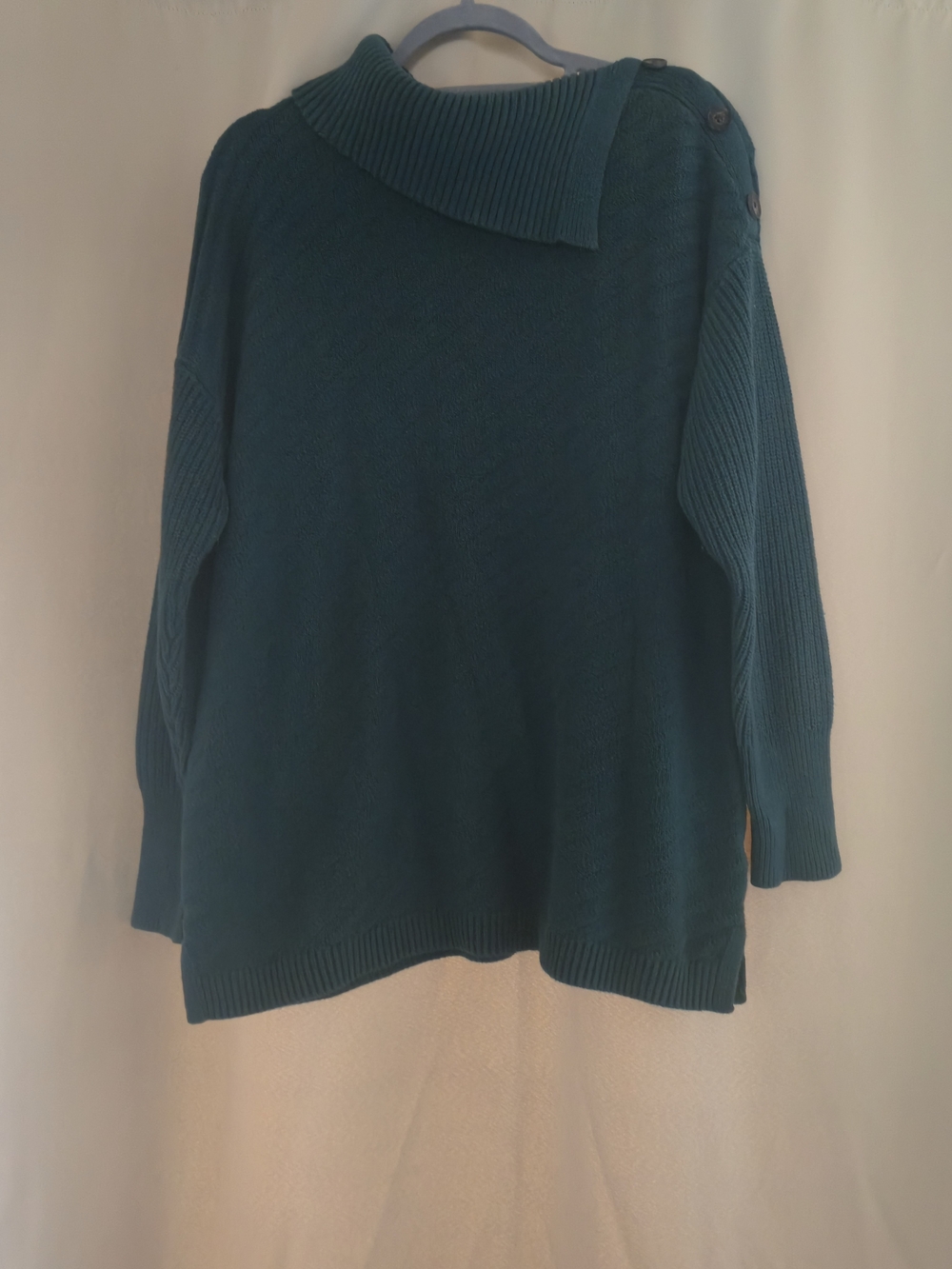 Style & Co. Teal Button-Shoulder Cowl Neck Sweater